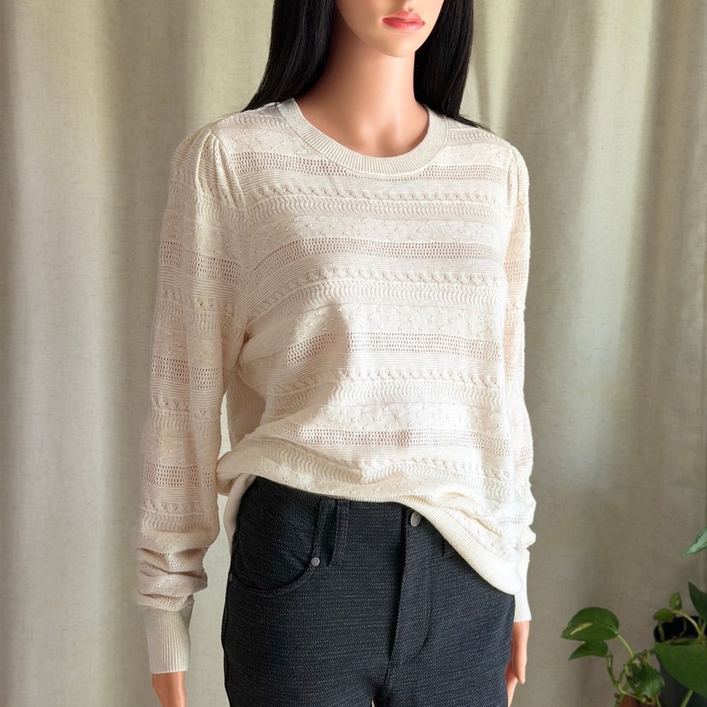 Cream Pointelle Cable Knit Sweater Plus Size 0X Long Sleeve Cottagecore Scandi